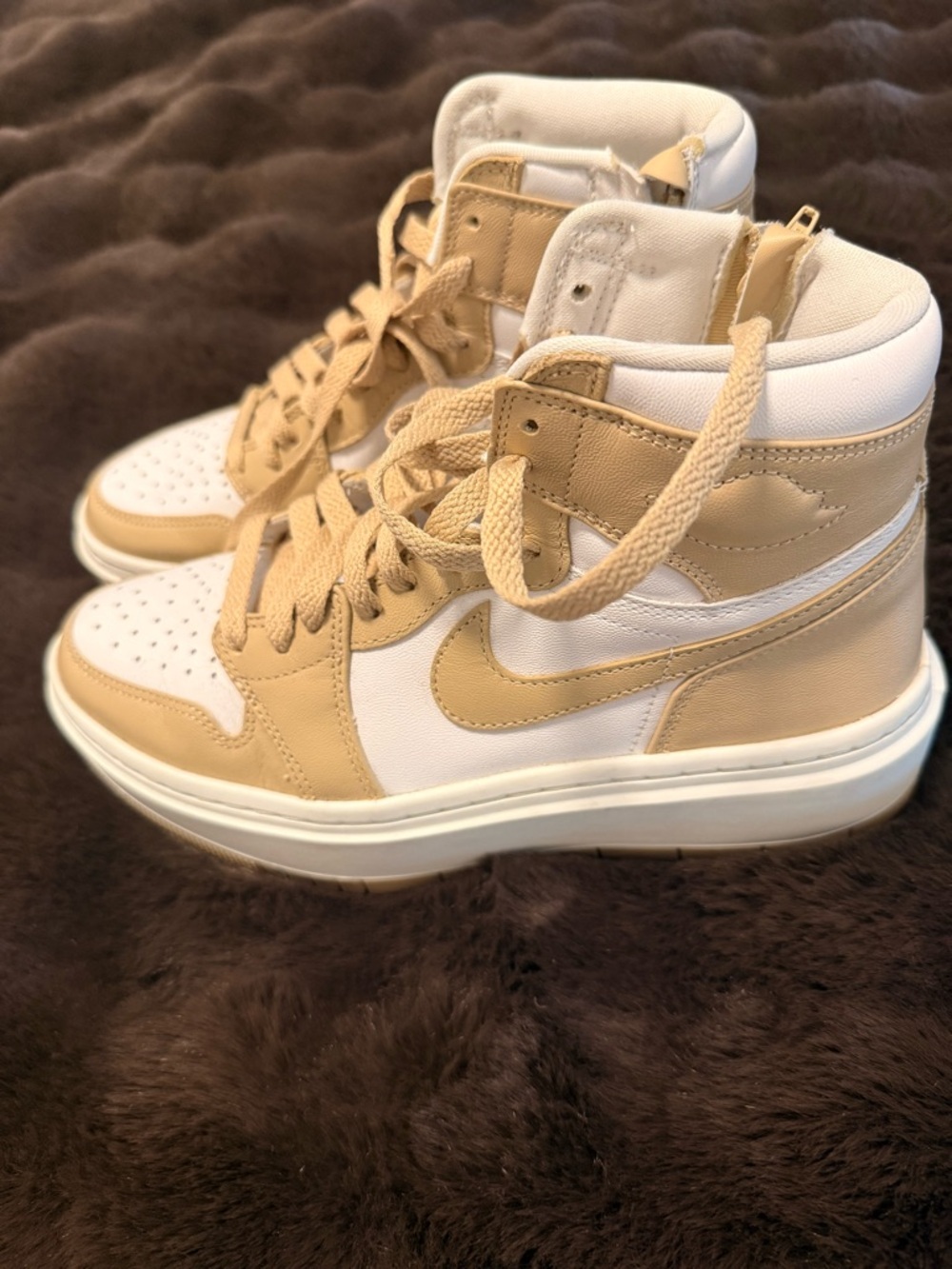 Nike Jordan Women's High-Top Sneakers in Tan and White